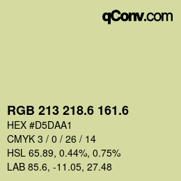 カラーコード: RGB 213 218.6 161.6 | qconv.com