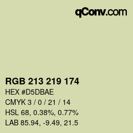 Color code: RGB 213 219 174 | qconv.com