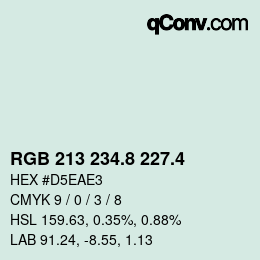 カラーコード: RGB 213 234.8 227.4 | qconv.com