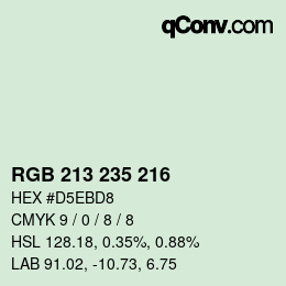 カラーコード: RGB 213 235 216 | qconv.com