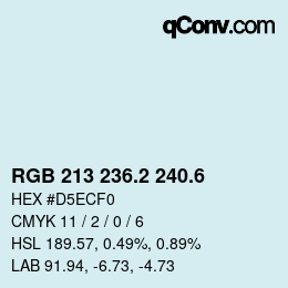 カラーコード: RGB 213 236.2 240.6 | qconv.com