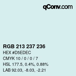 Color code: RGB 213 237 236 | qconv.com