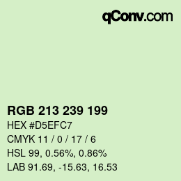 Color code: RGB 213 239 199 | qconv.com