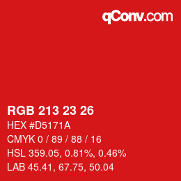 Color code: RGB 213 23 26 | qconv.com