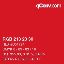 Color code: RGB 213 23 36 | qconv.com