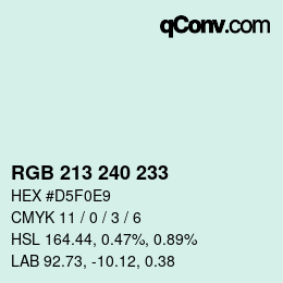 Color code: RGB 213 240 233 | qconv.com