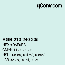 Color code: RGB 213 240 235 | qconv.com