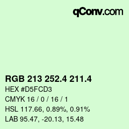 カラーコード: RGB 213 252.4 211.4 | qconv.com