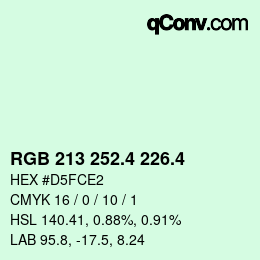 カラーコード: RGB 213 252.4 226.4 | qconv.com