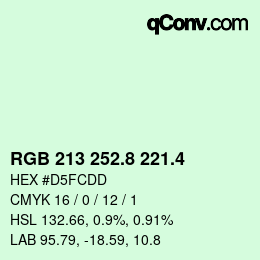 カラーコード: RGB 213 252.8 221.4 | qconv.com
