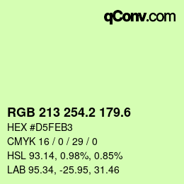 カラーコード: RGB 213 254.2 179.6 | qconv.com