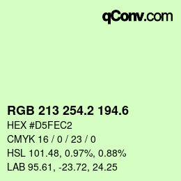 カラーコード: RGB 213 254.2 194.6 | qconv.com