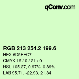 カラーコード: RGB 213 254.2 199.6 | qconv.com
