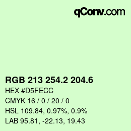 カラーコード: RGB 213 254.2 204.6 | qconv.com