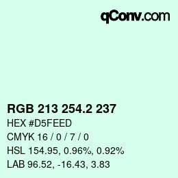 カラーコード: RGB 213 254.2 237 | qconv.com