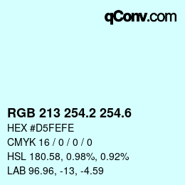 カラーコード: RGB 213 254.2 254.6 | qconv.com