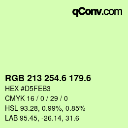 カラーコード: RGB 213 254.6 179.6 | qconv.com