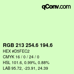 カラーコード: RGB 213 254.6 194.6 | qconv.com