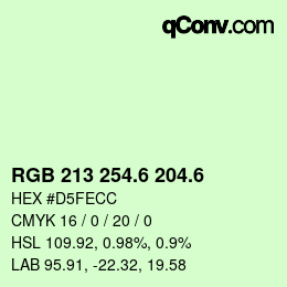 カラーコード: RGB 213 254.6 204.6 | qconv.com
