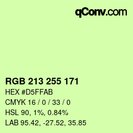 Color code: RGB 213 255 171 | qconv.com