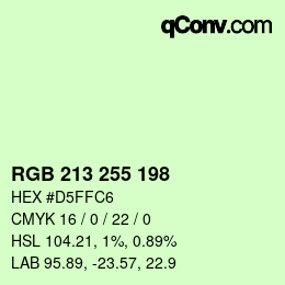 Color code: RGB 213 255 198 | qconv.com