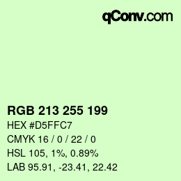 カラーコード: RGB 213 255 199 | qconv.com