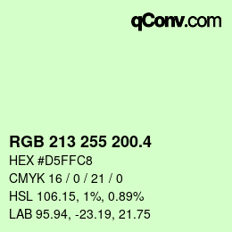カラーコード: RGB 213 255 200.4 | qconv.com