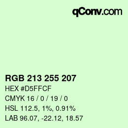 Color code: RGB 213 255 207 | qconv.com