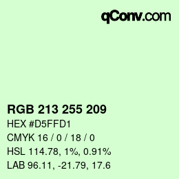 Color code: RGB 213 255 209 | qconv.com