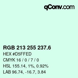 カラーコード: RGB 213 255 237.6 | qconv.com