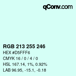 Color code: RGB 213 255 246 | qconv.com