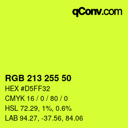 Color code: RGB 213 255 50 | qconv.com