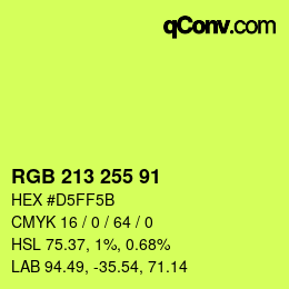 Color code: RGB 213 255 91 | qconv.com