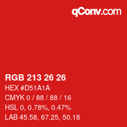 Color code: RGB 213 26 26 | qconv.com