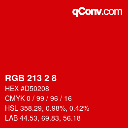 カラーコード: RGB 213 2 8 | qconv.com