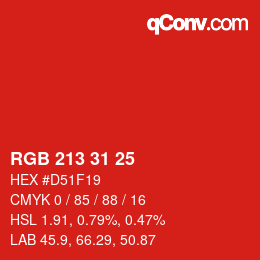 Color code: RGB 213 31 25 | qconv.com