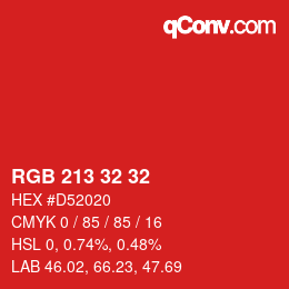 カラーコード: RGB 213 32 32 | qconv.com