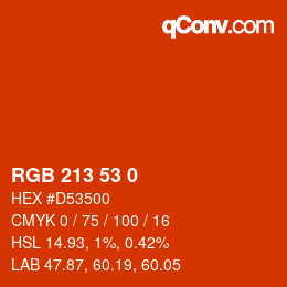 Color code: RGB 213 53 0 | qconv.com