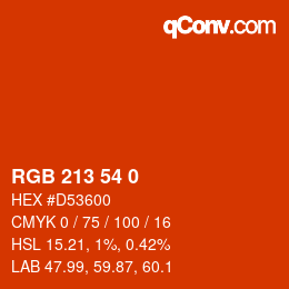 Color code: RGB 213 54 0 | qconv.com