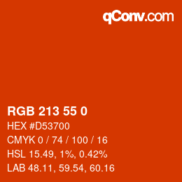 Color code: RGB 213 55 0 | qconv.com