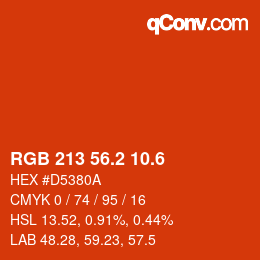 カラーコード: RGB 213 56.2 10.6 | qconv.com
