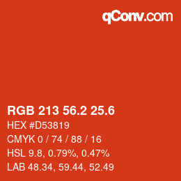 カラーコード: RGB 213 56.2 25.6 | qconv.com