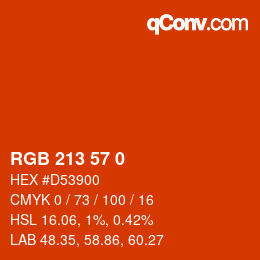 Color code: RGB 213 57 0 | qconv.com