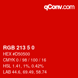 Color code: RGB 213 5 0 | qconv.com
