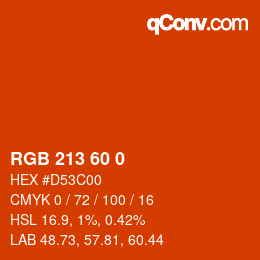 カラーコード: RGB 213 60 0 | qconv.com