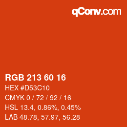 颜色代码: RGB 213 60 16 | qconv.com