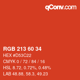 Color code: RGB 213 60 34 | qconv.com