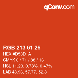Color code: RGB 213 61 26 | qconv.com