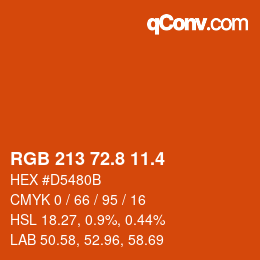 カラーコード: RGB 213 72.8 11.4 | qconv.com