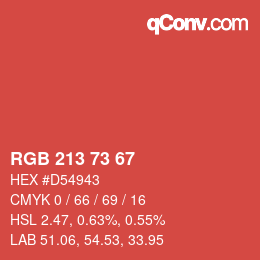 Color code: RGB 213 73 67 | qconv.com